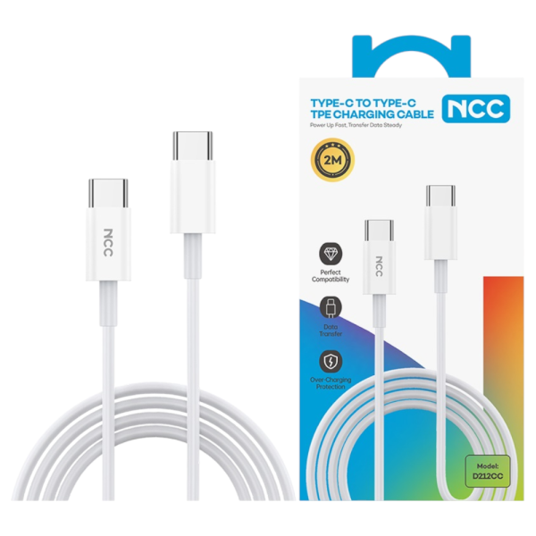 Charging Data Cable NCC USB-C TO USB-C (D212CC|2M|100W), white (Retail/Blister)