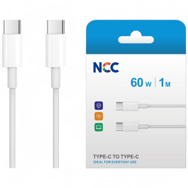 Charging Data Cable NCC USB-C TO USB-C (1M|60W), white (Retail/Blister)