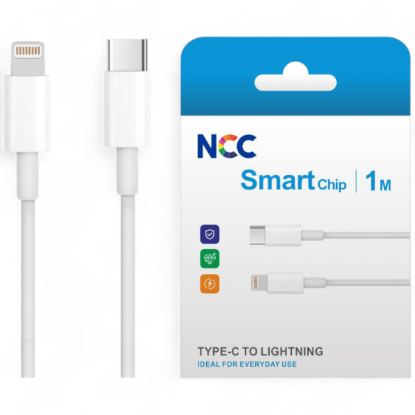 Charging Data Cable NCC USB-C TO Lightning (1M|27W|SmartChip), white (Retail/Blister)