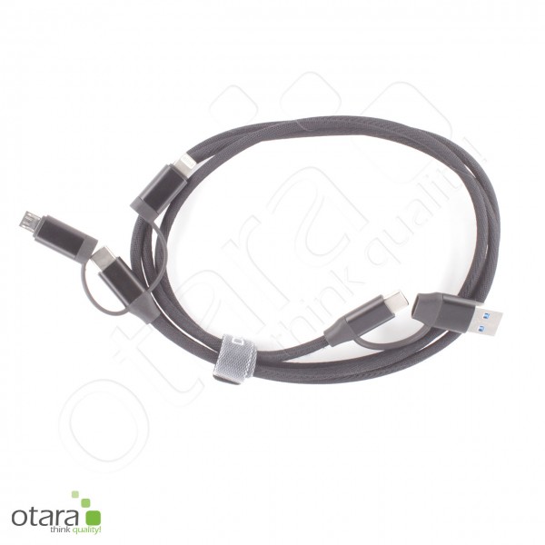 Daten-/Ladekabel 6in1 USB-C 3.0 (USB-A) auf USB-C (micro USB,Lightning), Nylon, 1,2m, schwarz