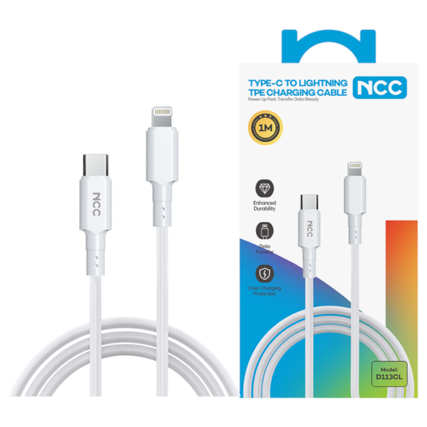 Charging Sync Cable NCC USB-C TO Lightning (1M|27W|D113CL), white (Retail/Blister)