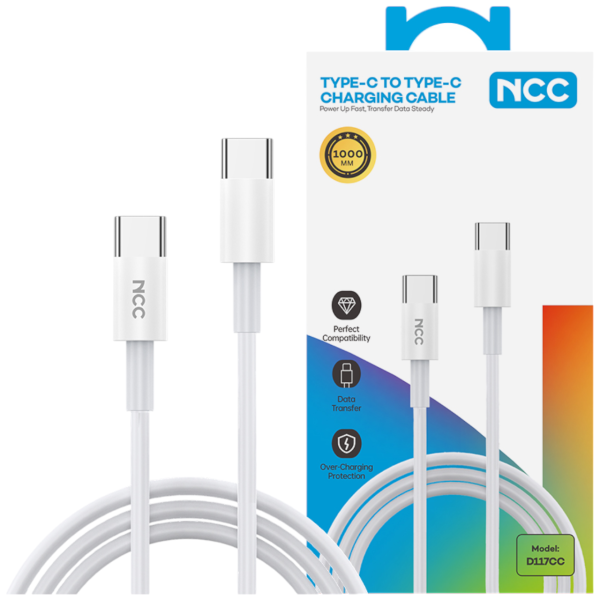 Charging Data Cable NCC USB-C TO USB-C (D117CC|1M), white (Retail/Blister)