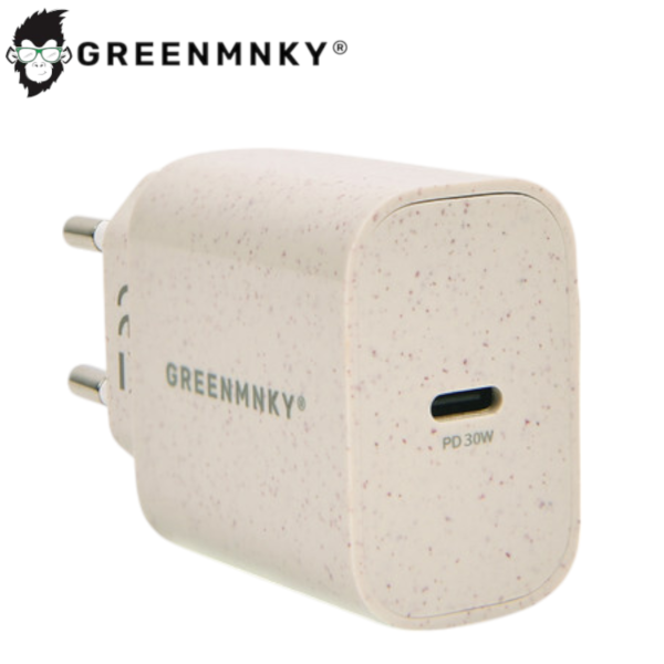 Power Adapter 1xUSB-C PD [30W] Eco-friendly Plant Straw Charger by GREEN MNKY