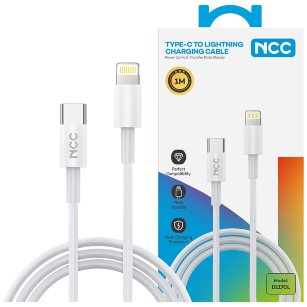 Charging Data Cable NCC USB-C TO Lightning (D117CL|1M), white (Retail/Blister)