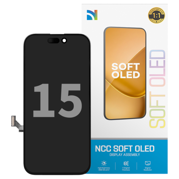 Displayeinheit NCC SOFT OLED für iPhone 15 (COPY), soft OLED, black