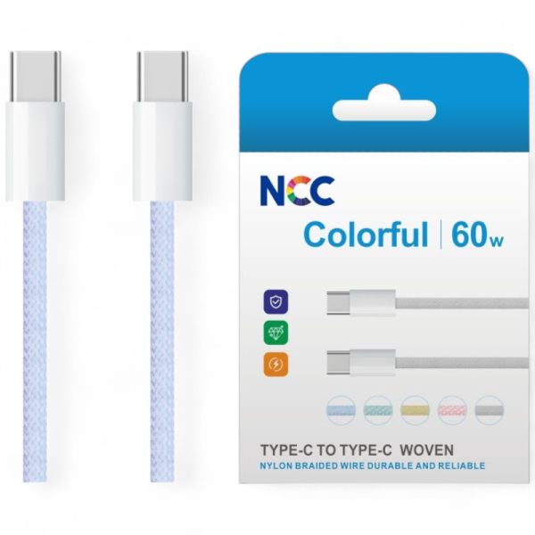 Charging Data Cable NCC USB-C TO USB-C (1M|60W|Colorful) Nylon, blue (Retail/Blister)