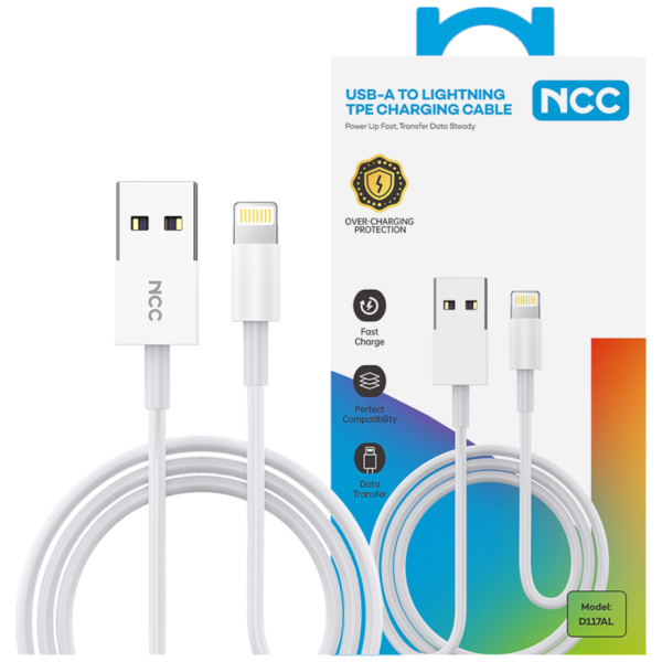 Charging Data Cable NCC USB-A TO Lightning (D117AL|1M), white (Retail/Blister)