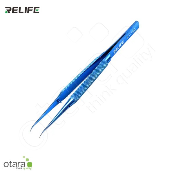 Pinzette, Präzisionspinzette RELIFE RT-15C [140mm], gebogene Spitze/extra fein, blau