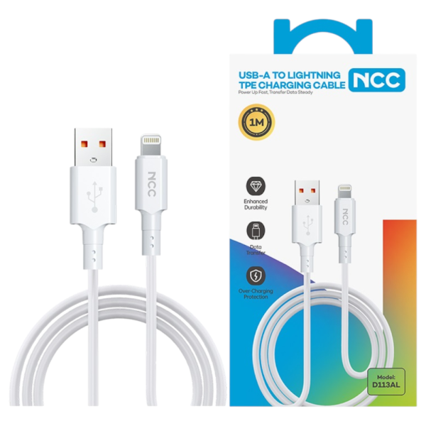 Charging Sync Cable NCC USB-A TO Lightning (1M|5V/2.5A|AD113AL), white (Retail/Blister)