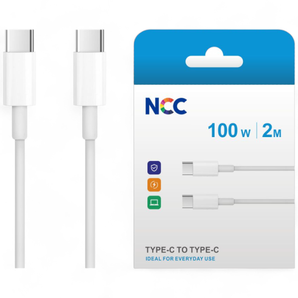 Charging Data Cable NCC USB-C TO USB-C (2M|100W), white (Retail/Blister)