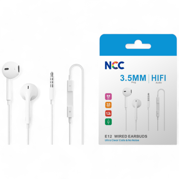 Kopfhörer Headset NCC Earphones (HIFI|E12|3,5mm), 120cm, white (Retail/Blister)