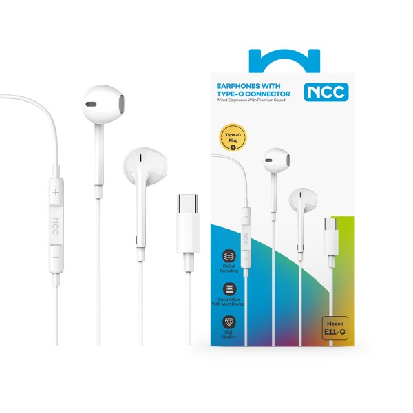 [Pre-Order] Kopfhörer Headset NCC Earphones (HIFI|E11-C|Typ-C), 120cm, white (Retail/Blister)