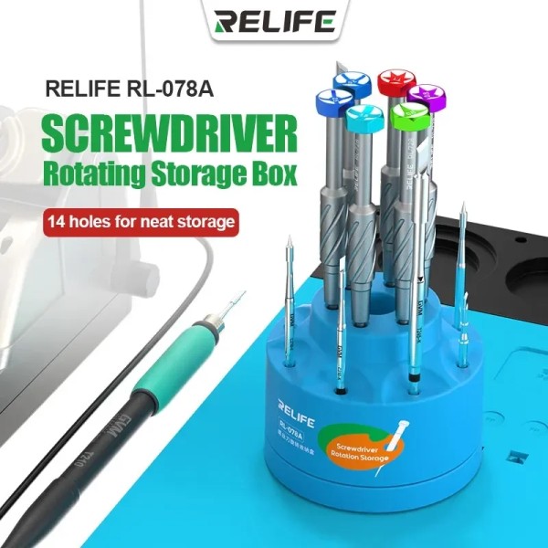 Werkzeughalterung Karussell for Screwdriver & Soldering tips RELIFE RL-078A, blau [Ø7,7x6,2cm]