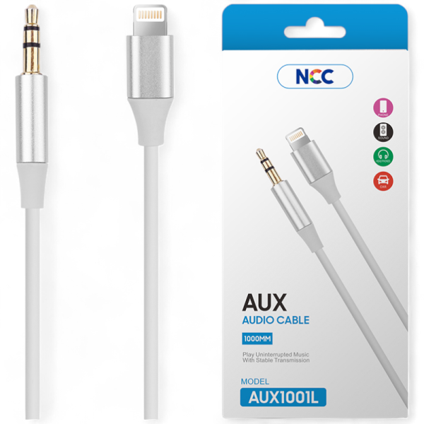 Kabel Adapter NCC AUX Audio Cable AUX1001L Lightning/3,5mm, 100cm, white (Retail/Blister)