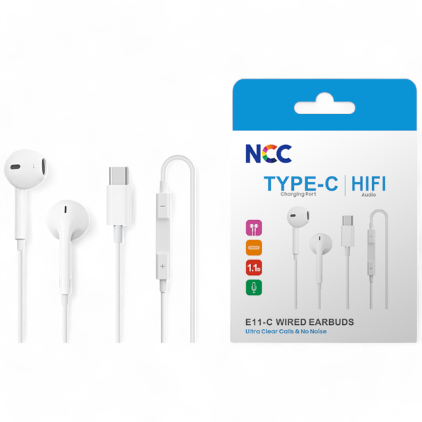 Kopfhörer Headset NCC Earphones (HIFI|E11-C|Typ-C), 120cm, white (Retail/Blister)