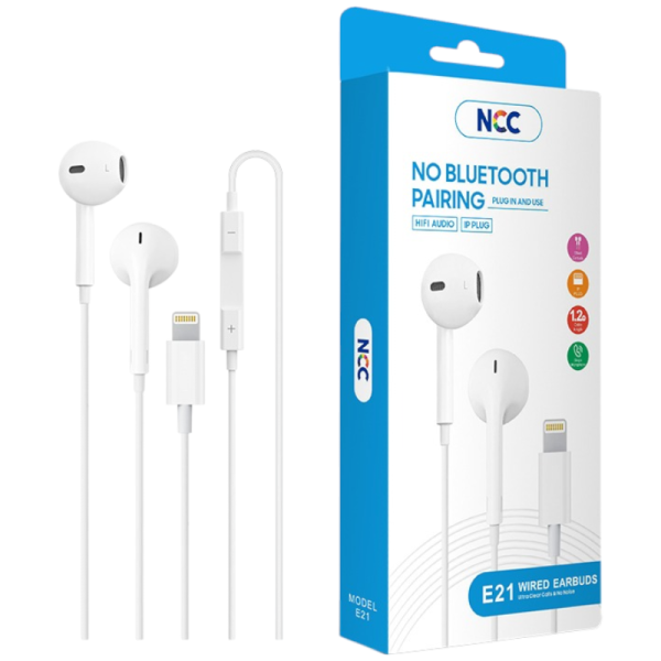 Kopfhörer Headset NCC Earphones (HIFI|E21|Lightning), 120cm, white (Retail/Blister)