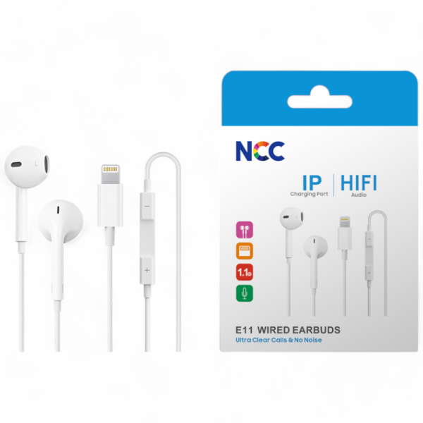 Kopfhörer Headset NCC Earphones (HIFI|E11-L|Lightning), 120cm, white (Retail/Blister)