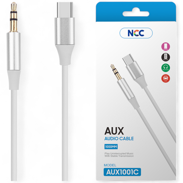 Kabel Adapter NCC AUX Audio Cable AUX1001C USB-C/3,5mm, 120cm, white (Retail/Blister)