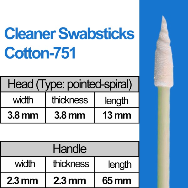 Cleaner Cotton Swabsticks Head: pointed-spiral (3.8mm) / (65mm) Typ: Cotton-751 (100 pcs)