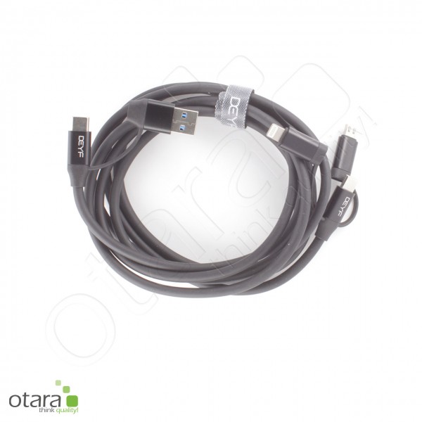 Daten-/Ladekabel 6in1 USB-C 3.1 (USB-A) auf USB-C (micro USB,Lightning), 2m (Ø5mm), schwarz