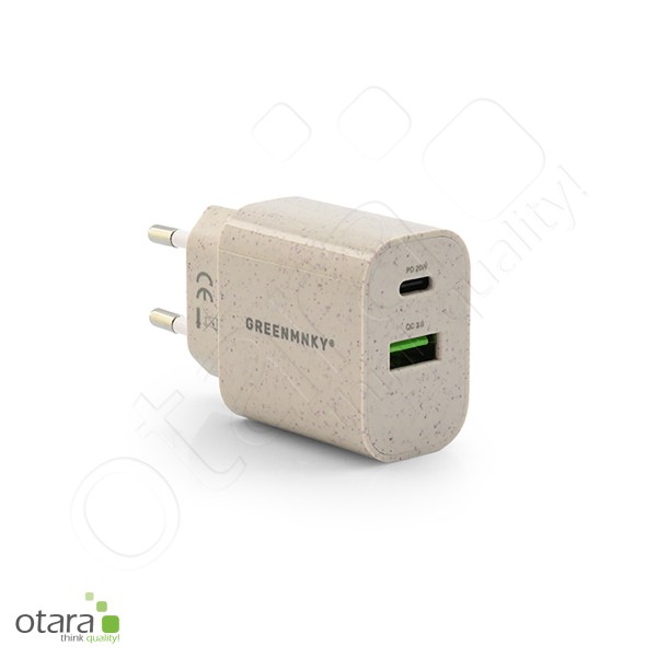 Power adapter GREEN MNKY Plant Straw USB A + USB C