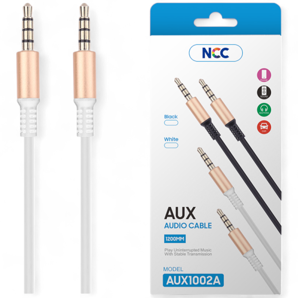 Kabel Adapter NCC AUX Audio Cable AUX1001A 3,5mm/3,5mm, 120cm, white (Retail/Blister)