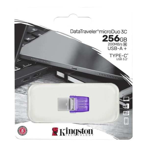 Flash Drive Dual USB-A/USB-C KINGSTON 256GB DataTraveler microDuo 3C (Retail/Blister)