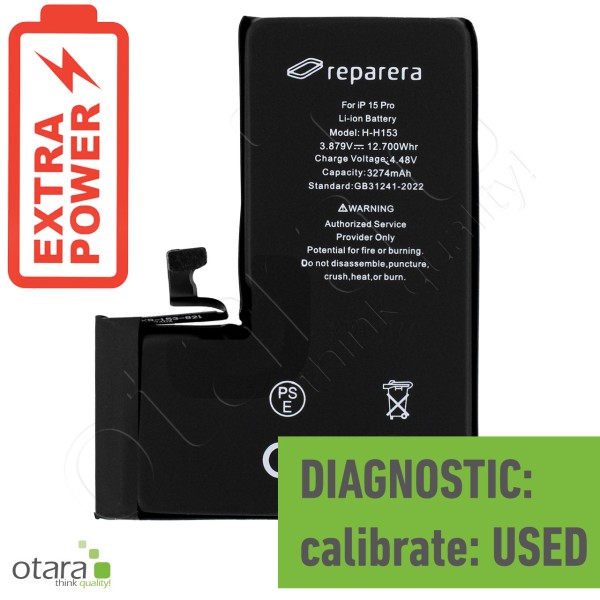 Akku Diagnostic *reparera* für iPhone 15 Pro (HIGH CAPACITY) inkl. Akkuklebestreifen