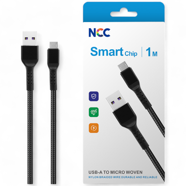 Charging Sync Cable NCC USB-A TO Micro-USB (1M|20W|SmartChip), black (Retail/Blister)