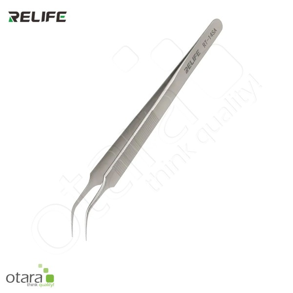Pinzette, Positionierungspinzette RELIFE RT-14LA [155mm], abgewinkelte Spitze/CHIP-SPECIFIC, silber