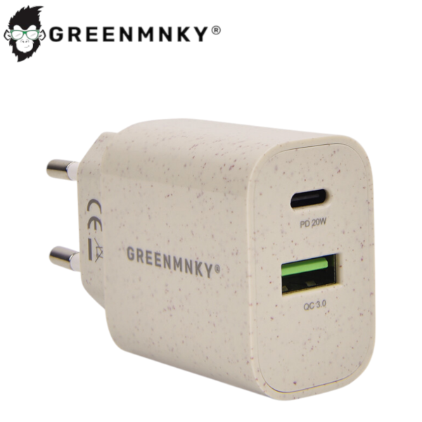 Power adapter GREEN MNKY Plant Straw USB A + USB C